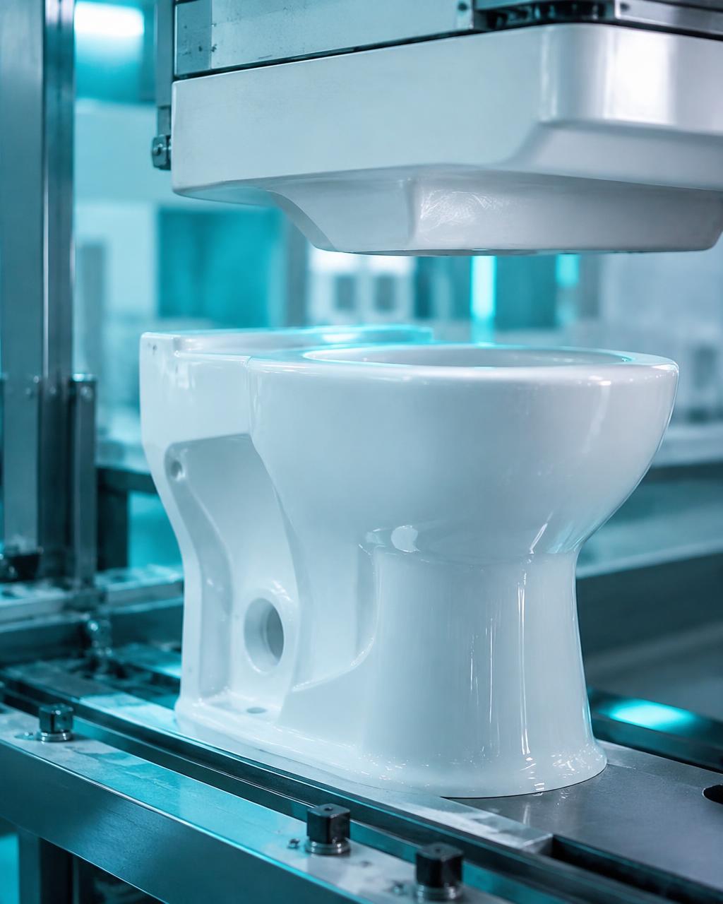 White ceramic sanitary ware mould coming off a precision press line